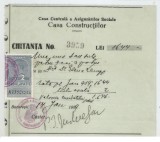 Romania, Casa Centrala a Asigurarilor Sociale, Casa Constructiilor, Chitanta, Bucuresti, 1939