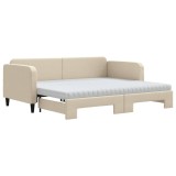 Cumpara ieftin Pat de zi cu extensie si saltele, crem, 90x200 cm, textil