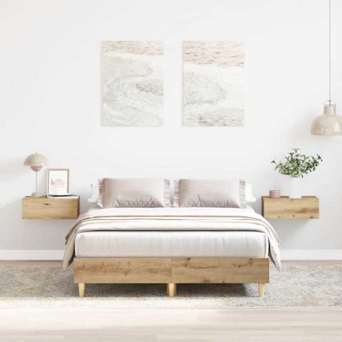 Gossi cadru pat fara saltea stejar artisan 135x190 cm lemn prelucrat
