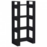 Bibliotecă/Separator cameră,negru, 60x35x125 cm, lemn masiv pin