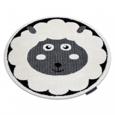 Covor modern pentru copii JOY Cerc Sheep, oaie - structural pe două niveluri de l&acirc;nă crem / negru, cerc 160 cm