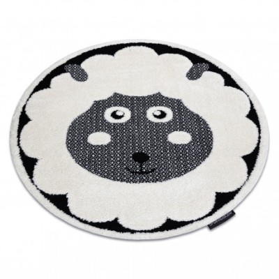 Covor modern pentru copii JOY Cerc Sheep, oaie - structural pe două niveluri de l&amp;acirc;nă crem / negru, cerc 120 cm foto