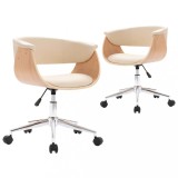 Scaune de bucatarie pivotante, 2 buc., crem, piele artificiala