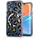 Husa pentru samsung galaxy a15 4g, atasare magnetica, magsafe, leopard gold glitter, clear