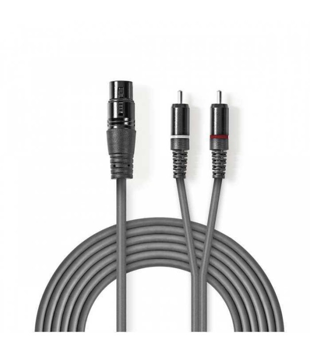 Cablu audio stereo XLR 3-Pini mama - 2x RCA tata 3m gri NEDIS