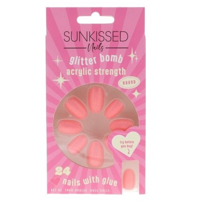 Set Unghii False cu Sclipici, Sunkissed, Glitter Bomb, 24 bucati, Lipici inclus foto