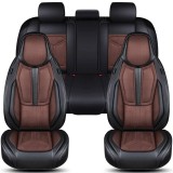 Cumpara ieftin Set huse scaune auto Bremer Sitzbezuge, material suede sintetic si textil, compatibil tetiere detasabile si integrate, maro cu negru, 13 piese