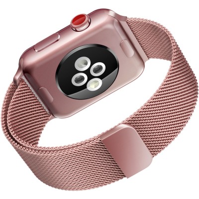 Curea metalica milanese rose gold pentru Apple Watch 38/40/41 mm, marime universala, seriile 1,2,3,4,5,6,7,8,9 (roz auriu) foto