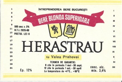 NI483 Etichetă bere superioară Herăstrău, tip Valea Prahovei, &amp;Icirc;ntreprinderea Bere București foto