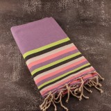 Prosop Plaja Fouta Tunis Mov cu Dungi Multicolor, 200x100cm, Bumbac Reciclat, Sport, Plaja, Piscina