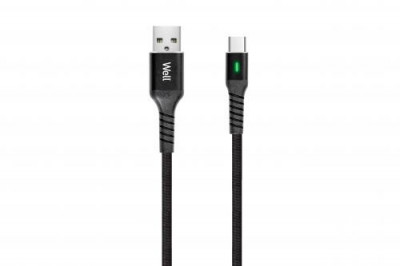 Cablu de date si incarcare USB Type C 1m Well indicator incarcare 3A negru foto