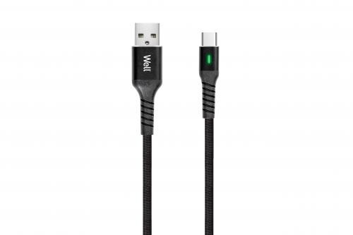 Cablu de date si incarcare USB Type C 1m Well indicator incarcare 3A negru