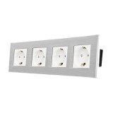 Priza schuko cvadrupla Luxion LX-4MP010A-W, incastrat, contact de protectie, rama din aluminiu inclusa, alb