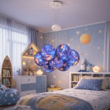 Lustra pentru copii Planete, 7xE27, D30 cm, metal, multicolor