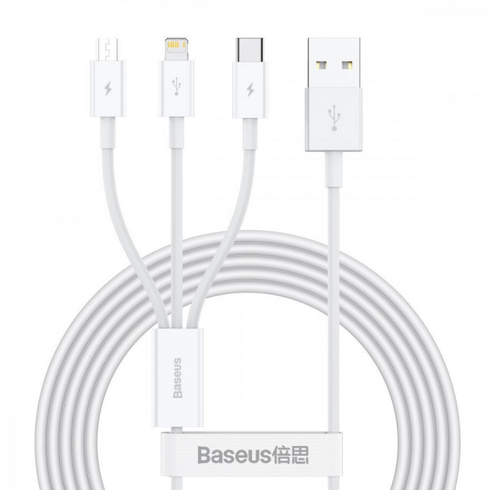 Cablu Usb 3in1 Baseus Superior Series 3.5a, 1.2m Alb Amio BAS20553