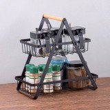 Raft Metalic Organizator 2 Nivele Lemn Negru 30x18x32cm Raft Bucatarie Baie Polite Etajera Metal Lemn
