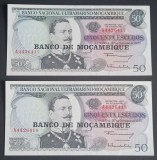 Mozambic, 2 x 50 Escudos 1970, UNC, Consecutive.