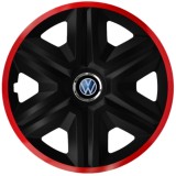 Set 4 Capace Roti pentru Volkswagen, model Fast Black Cu Rama Rosie, R16