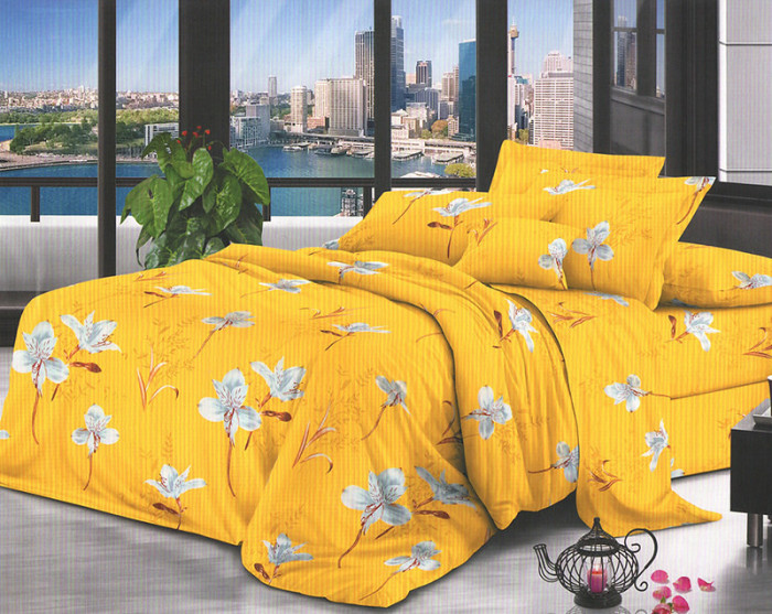 Lenjerie de pat pentru o persoana cu 2 huse de perna dreptunghiulara, Marimba, bumbac mercerizat, multicolor