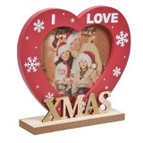 Rama Foto din Lemn cu Inima Rosie de Craciun "I Love Xmas" 13x15cm, CMCLASS