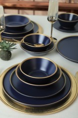 Keramika Set de vesela - Mat Navy Blue/Gold - 24 bucăți - 6 persoane - Stoneware