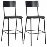 Cumpara ieftin Scaune de bar, 2 buc., negru, placaj solid, otel