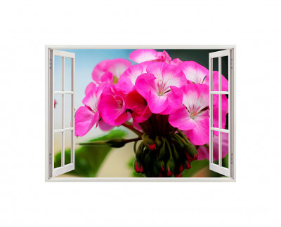 Autocolant decorativ, Fereastra, Arbori si flori, Multicolor, 83 cm, 376ST foto