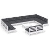 Set mobilier de gradina cu perne, 13 piese, alb, lemn masiv pin