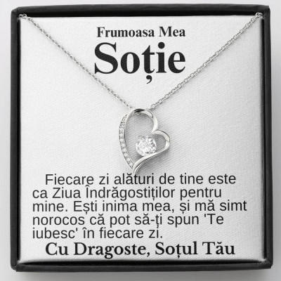 Colier de argint cu mesaj pentru sotie, cutie bijuterii si card incluse foto