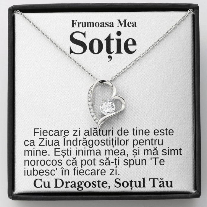 Colier de argint cu mesaj pentru sotie, cutie bijuterii si card incluse