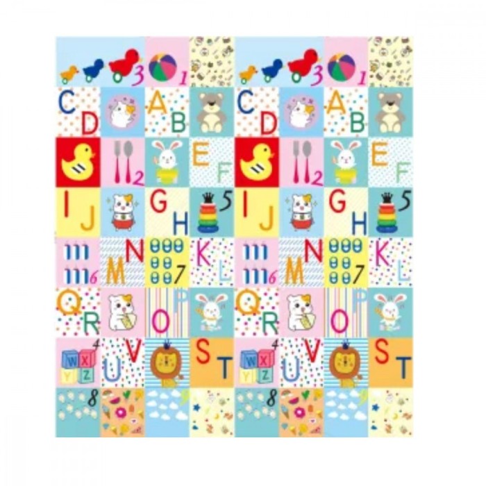Covoras pentru Copii, Cyrax, cu 2 Fete, Model Litere/Girafe, din XPE+PE, Impermeabil, Antiderapant, Protectie Termica, +3 Luni, Pliabil, 180 x 200 x 1