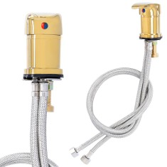 Robinet pentru salon de coafura complet cu fitinguri cromate ?i furtun AK-R-M-07-GOLD foto