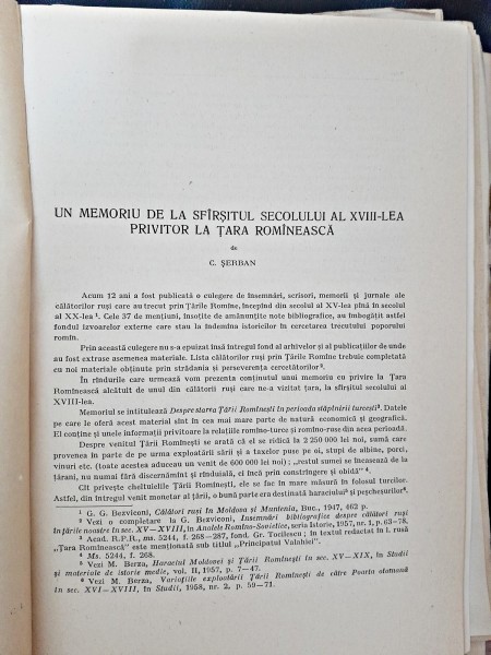 Un memoriu de la sfarsitul secolului al XVIII-lea privitor la Tara Romaneasca - C. Serban