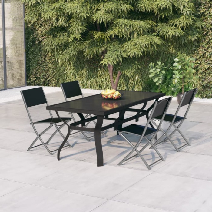 vidaXL Set de servit masa pentru grădină, 5 piese, gri și negru