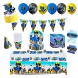 Set 89 piese de vesela petrecere Batman pentru 10 copii, decorarea completa a mesei + 18 baloane, Multicolor