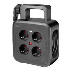 PRELUNGITOR LOGILINK, Schuko x 4, conectare prin Schuko (T), 16 A, 1xUSB-A, 1xUSB-C, comutator oprire termica, cablu 5m tip bobina, protectie IP20, ne