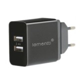 Incarcator retea Lemontti LIR2UN24A, Dual USB, Negru