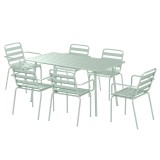Outsunny Set de grădină - set de luat masa 7 piese cu 1 masă și 6 scaune suprapuse din oțel, verde deschis | Aosom Romania