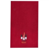 Prosop din Bumbac Rosu cu Figuri de Gnome Bodat de Craciun Shopiens&reg;, 90 x 50 cm