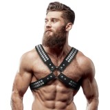 FETISH SUBMISSIVE ATTITUDE - MEN&#039;S CROSSED CHEST ECO-LEATHER HARNESS WITH RIVETS
