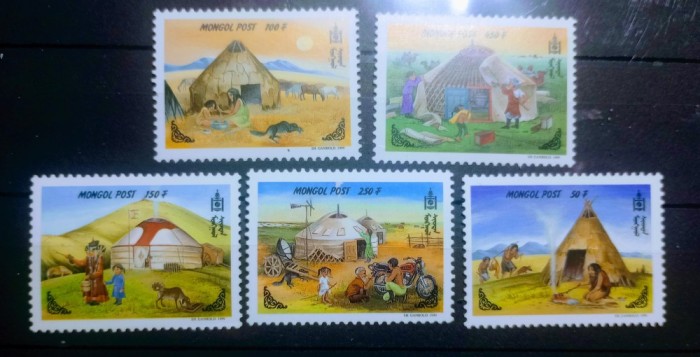 Mongolia 1999 iurta mongolă , cort preistoric serie 5v nestampilata
