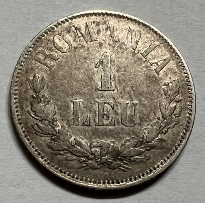 1 Leu 1873 Argint, Romania XF, varianta &quot;L&quot; de la LEU intrerupt, RARA!