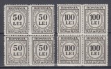 ROMANIA 1942 TAXA DE PLATA CU INSCRIPTIA ROMANIA BLOCURI DE 4 TIMBRE MNH, Nestampilat