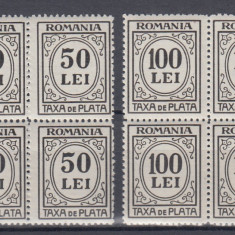 ROMANIA 1942 TAXA DE PLATA CU INSCRIPTIA ROMANIA BLOCURI DE 4 TIMBRE MNH