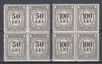 ROMANIA 1942 TAXA DE PLATA CU INSCRIPTIA ROMANIA BLOCURI DE 4 TIMBRE MNH foto