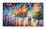 Cumpara ieftin Tablou indragostiti pictat manual, Impreuna pe aleea cu felinare, 100x60cm ulei pe panza in cutit, gata de expus pe perete