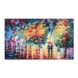 Tablou indragostiti pictat manual, Impreuna pe aleea cu felinare, 100x60cm ulei pe panza in cutit, gata de expus pe perete