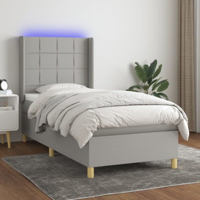 vidaXL Pat cu arcuri, saltea și LED, gri deschis, 80x200 cm, textil 3138829 foto