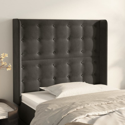 vidaXL Tăblie de pat cu aripioare gri &amp;icirc;nchis 83x16x118/128 cm catifea 3120045 foto