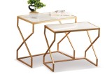 Cumpara ieftin Set 2 masute marmura alba fier auriu 55 x 30 x 46, 60 x 35 x 53 cm
